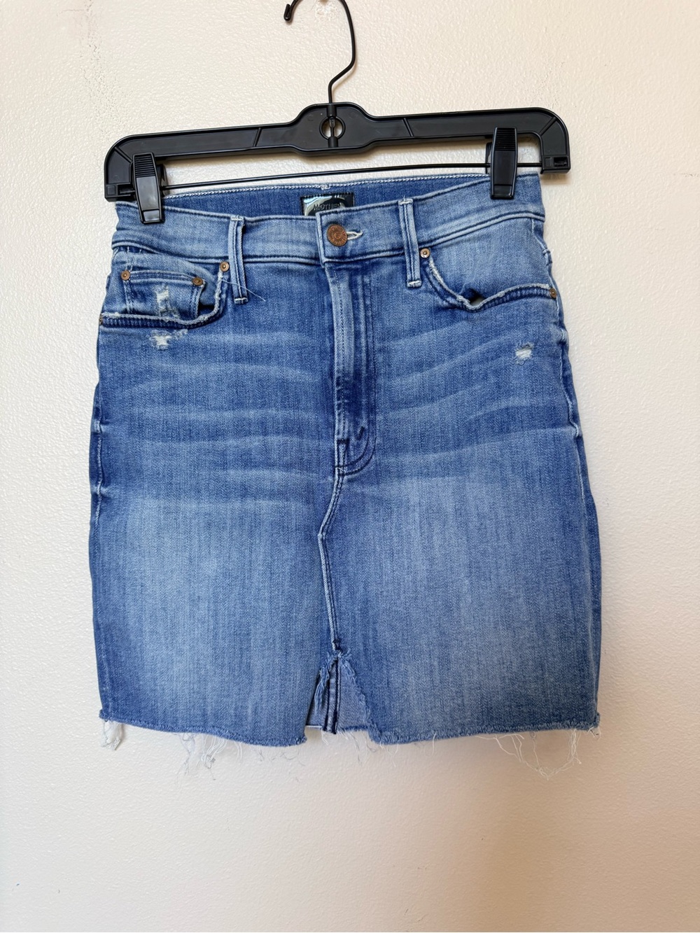 MOTHER  the sacred slit mini skirt Blue Distressed Denim size 24 streetwear boho